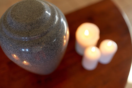 cremation urn on mantle