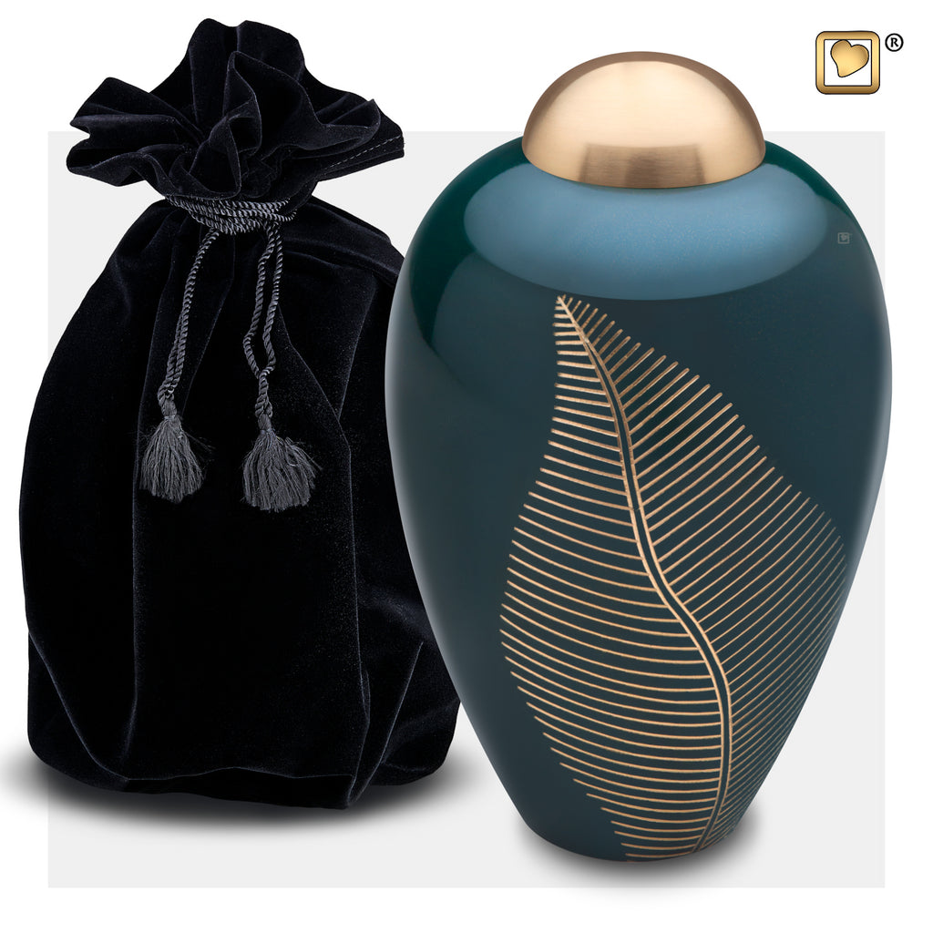 Elegant Leaf Emerald (Adult) Urn and bag