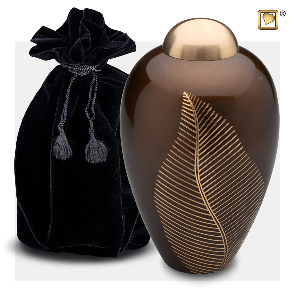 Elegant Leaf Bronze (Adult) Urn and bag