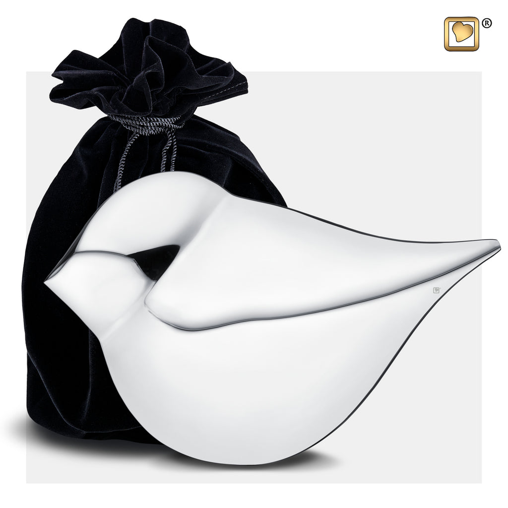 Silver SoulBird™ Female (Adult) Urn and bag