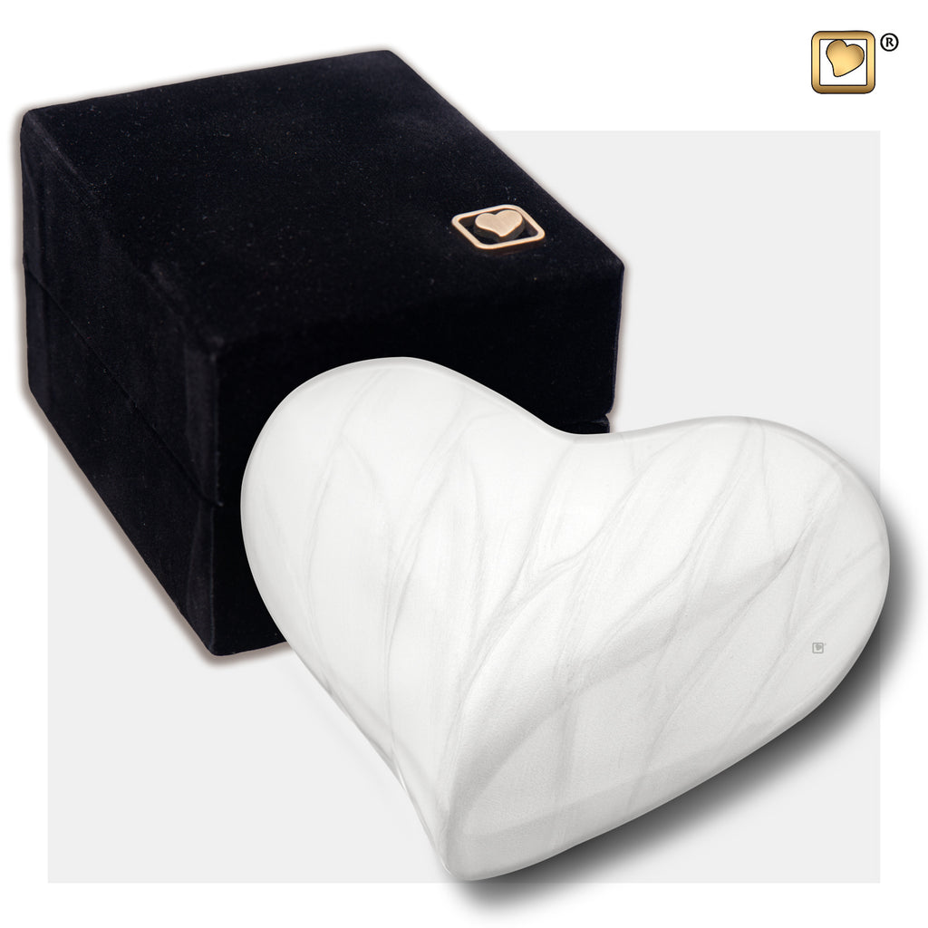 Pearl White (Keepsake Heart) Urn and box