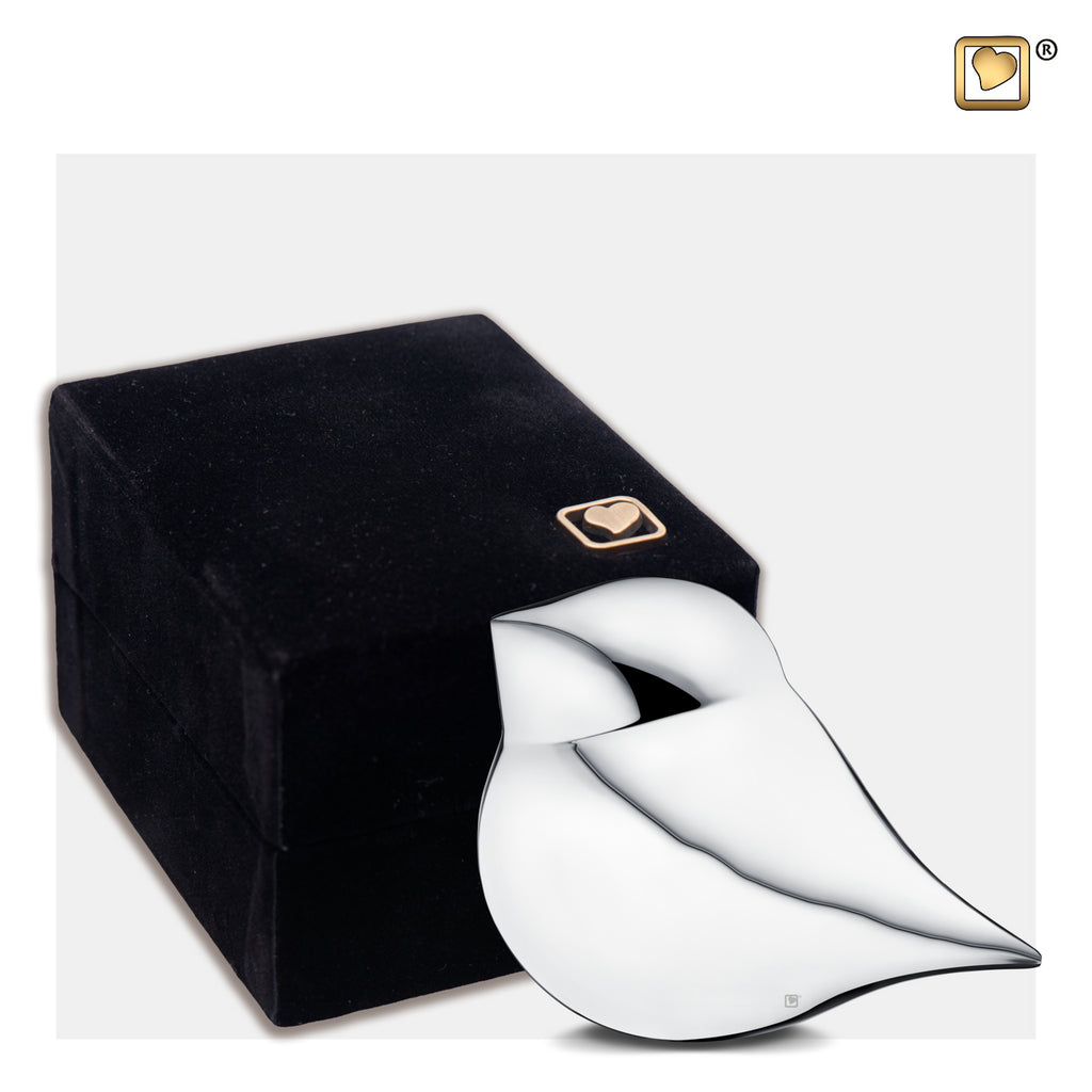 Silver SoulBird™ Male (Keepsake) Urn and box