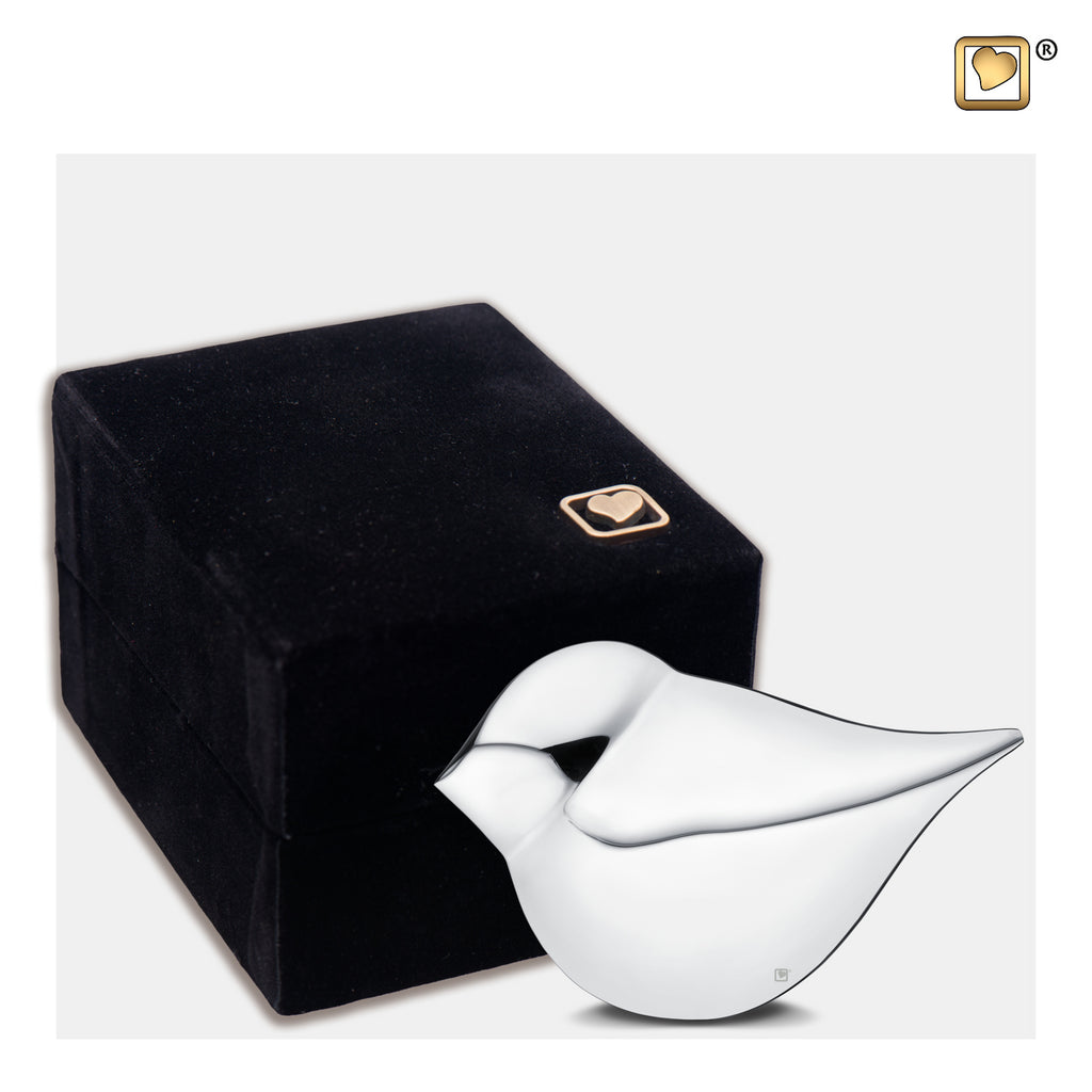 Silver SoulBird™ Female (Keepsake) Urn and box