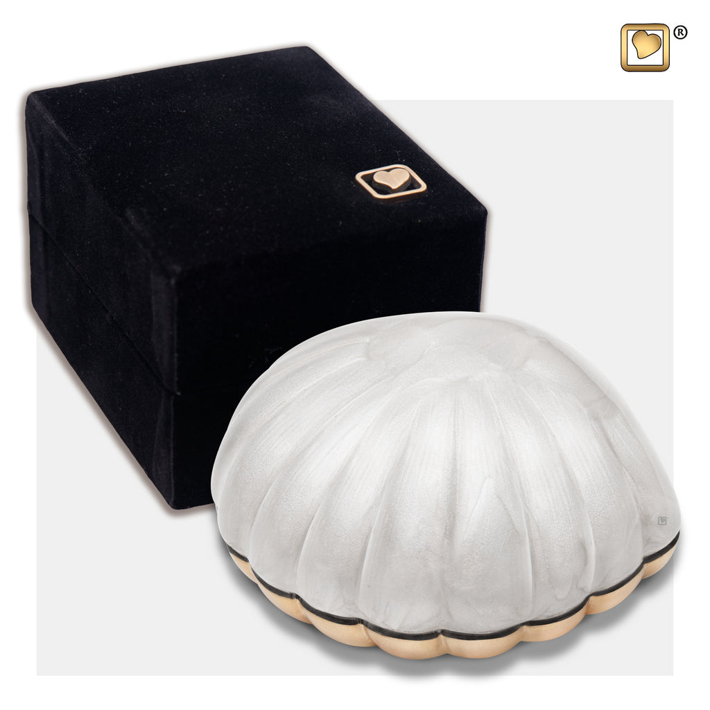 Pearl White (Keepsake Clam) Urn and box