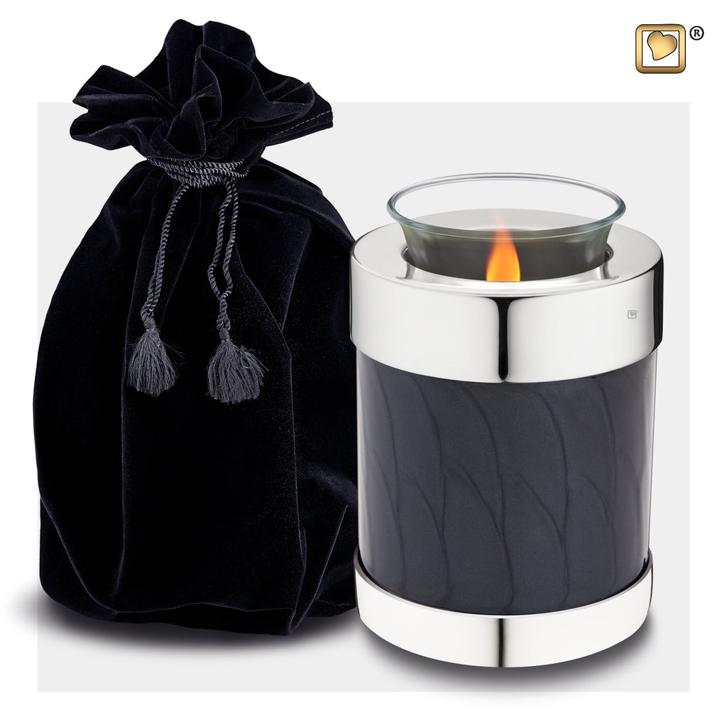 Midnight Pearl Silver Tealight Urn and bag