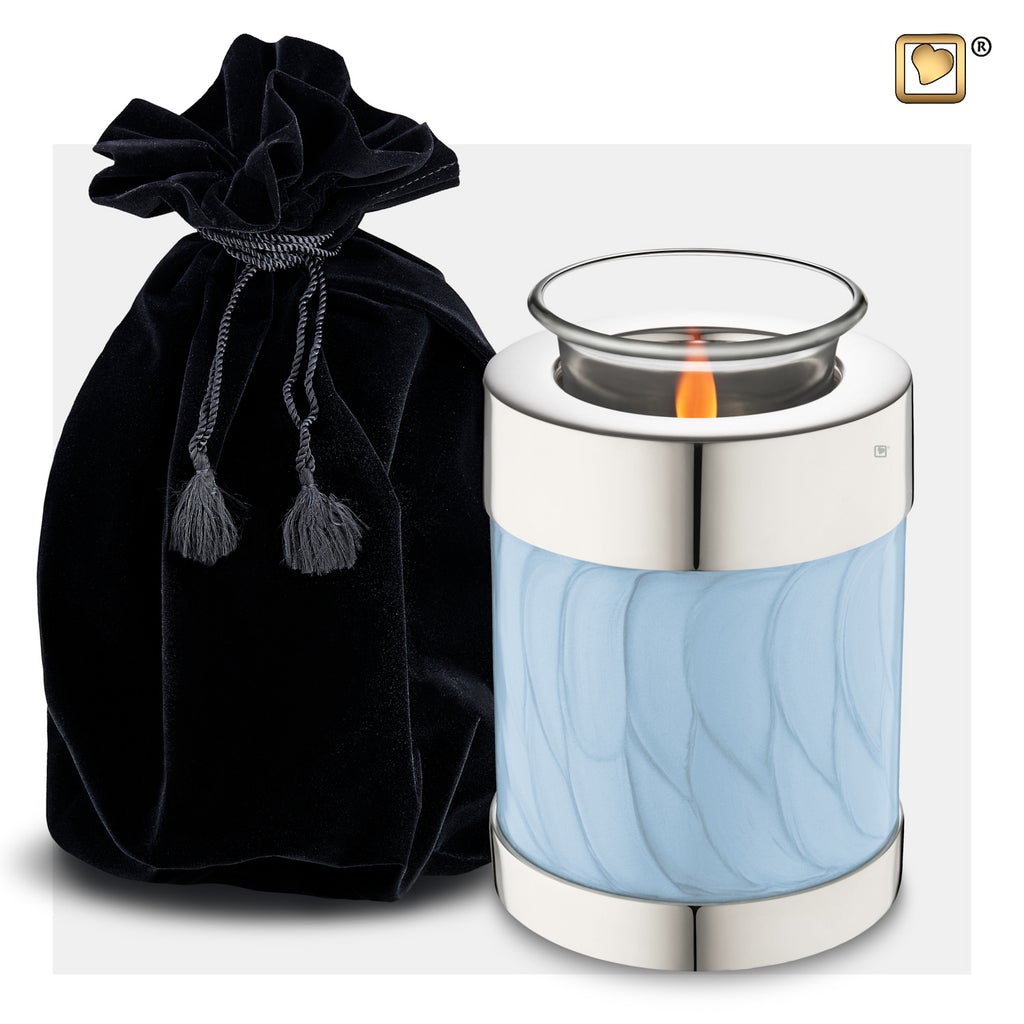 Pearl Blue Tealight Urn and bag