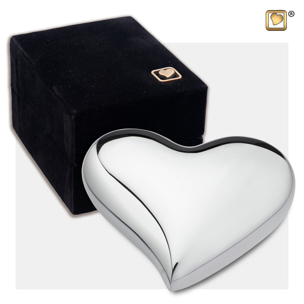 Bright Silver (Keepsake Heart) Urn and box